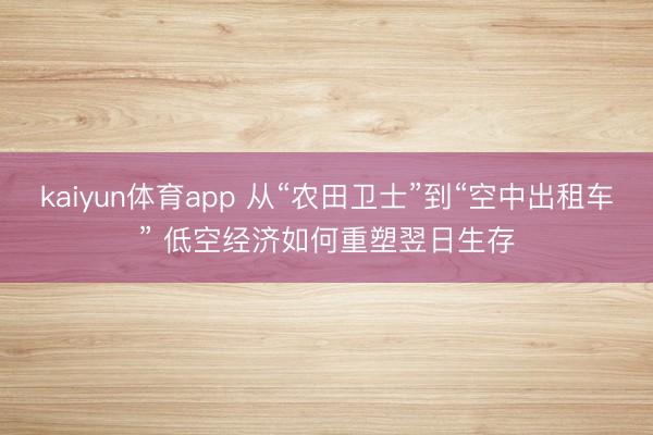 kaiyun体育app 从“农田卫士”到“空中出租车” 低空经济如何重塑翌日生存