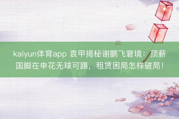 kaiyun体育app 袁甲揭秘谢鹏飞窘境：顶薪国脚在申花无球可踢，租赁困局怎样破局！